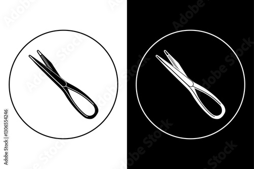 Minimalist Tweezers Silhouette Vector Icon – Black and White Background.