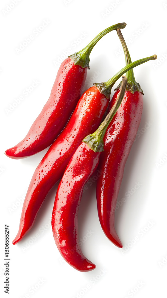 Fresh red chili peppers with glossy texture isolated on white background Fresh red chili peppers with glossy texture isolated on white background