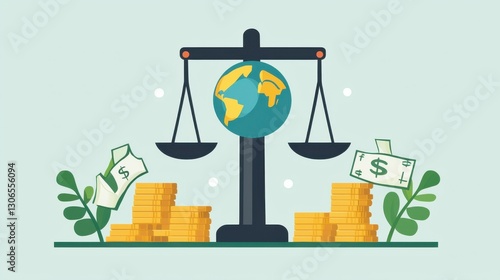 Wallpaper Mural A visual metaphor for inflation and economic instability, with a globe resting on a balancing scale surrounded by rising prices, currency devaluation, and market volatility Torontodigital.ca