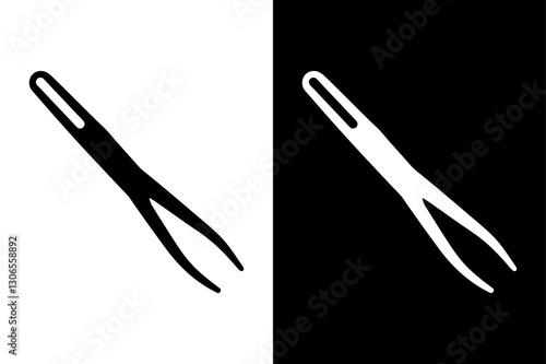 Minimalist Tweezers Silhouette Vector Icon – Black and White Background.