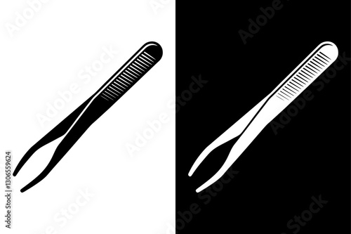 Minimalist Tweezers Silhouette Vector Icon – Black and White Background.
