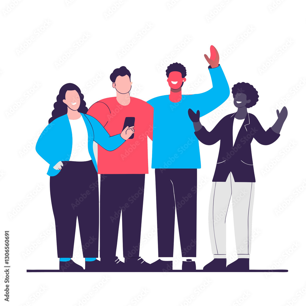 Fototapeta premium Group photo concept illustration capturing teamwork, social connection, and unity 