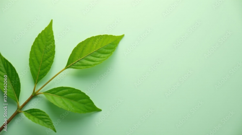 Vibrant Green Leaves on a Pale Green Background, a Simple Nature Image Ideal for Spring or Summer Designs, Representing Growth, Renewal, and the Beauty of Nature