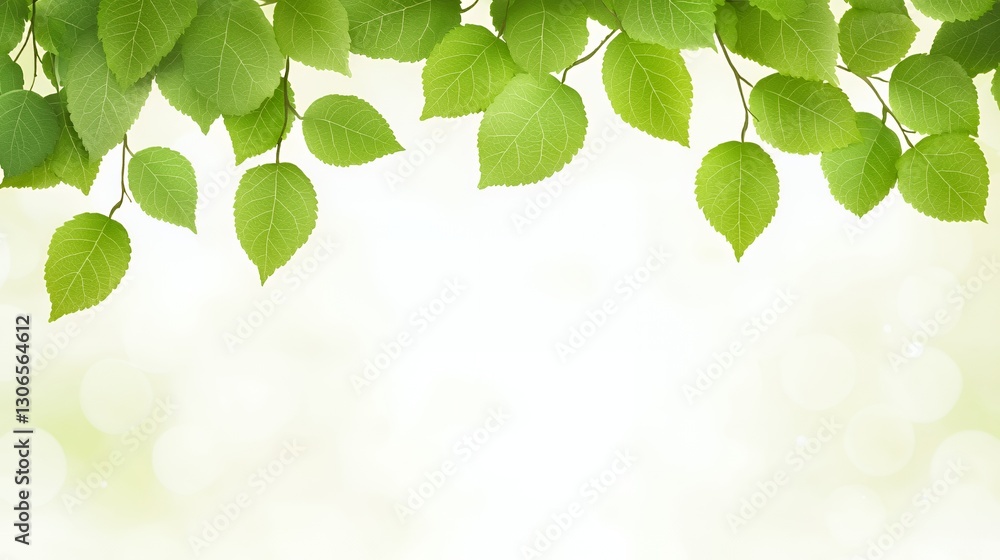 Green Leaves Border on Soft Light Background Green Leaves Border on Soft Light Background