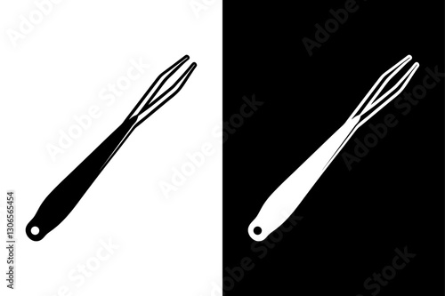 Stylized Tweezers Icon – Elegant Black and White Silhouette Design.