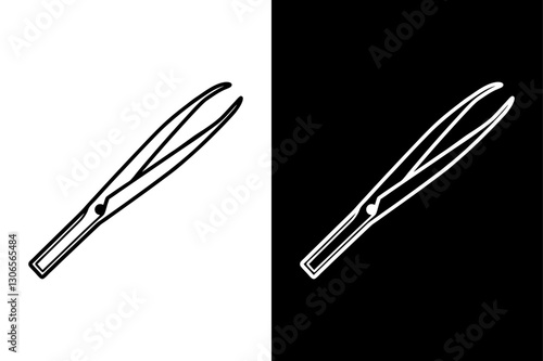 Stylized Tweezers Icon – Elegant Black and White Silhouette Design.