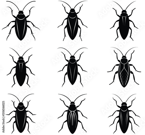 Cockroach vector shilhouette bundle Set Icon.