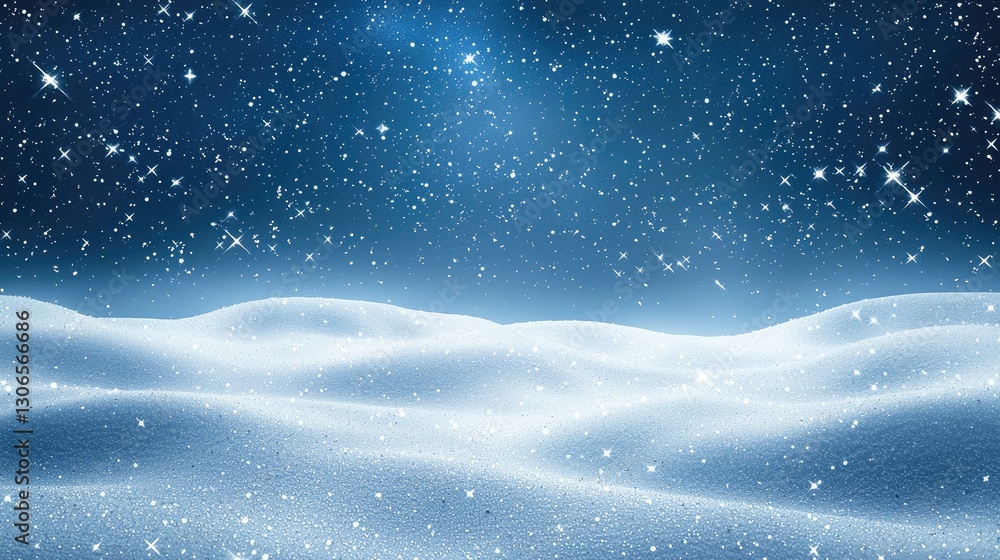 Naklejka premium A snow-covered valley under a clear, starry night sky.