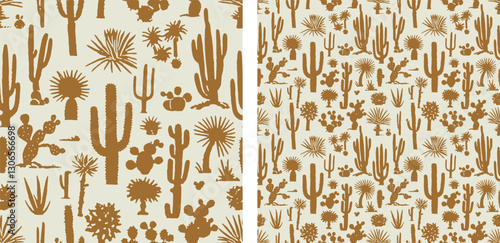 Western Cactus Boho Earthy SouthWest Cowboy Nature Seamless Pattern Vector Illustration