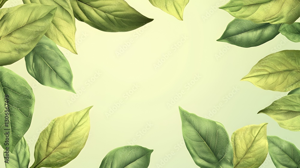 Fototapeta premium Green Leaves Frame Background Pastel Spring Botanical Illustration