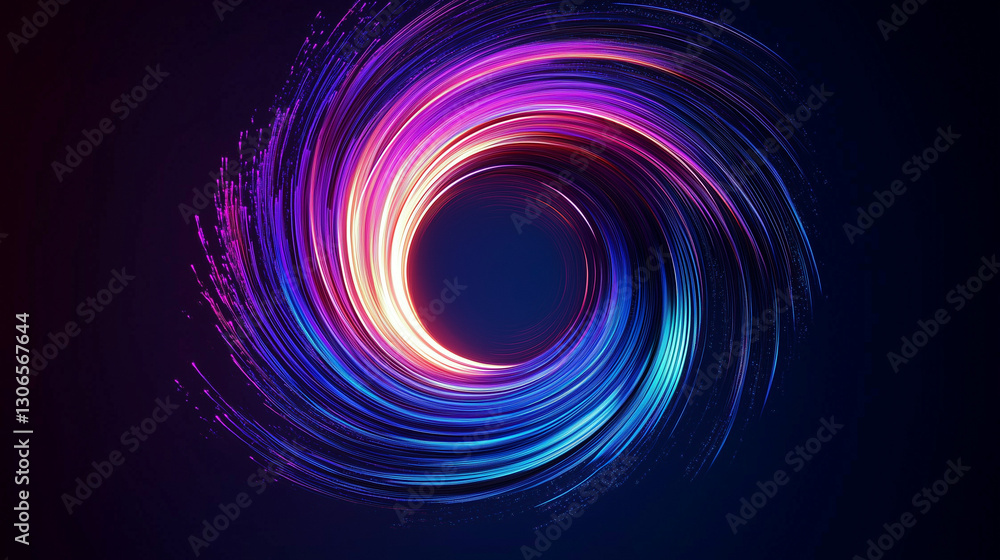 Naklejka premium Abstract futuristic spiral with neon light,Blue light,laser lights, luminous,circular halo,glowing light with particles,Light ellipse,Galaxy Glint,Glowing podium,Space tunnel, science technology