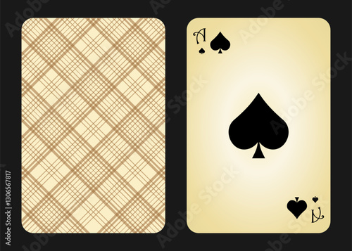 Original design of the playing card ace of spades, front and back. Ace of Spades in cartoon vintage style. Vector illustration