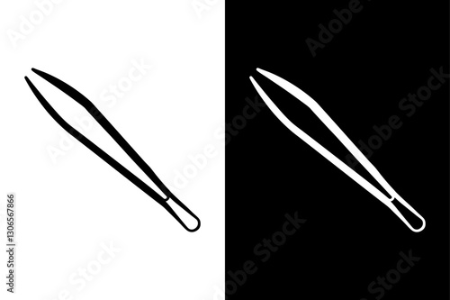 Stylized Tweezers Icon – Elegant Black and White Silhouette Design.