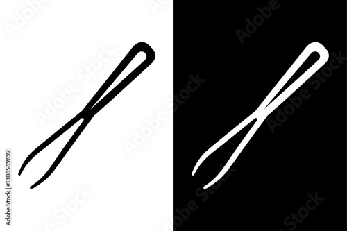 Stylized Tweezers Icon – Elegant Black and White Silhouette Design.