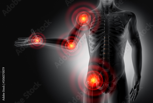 Photos X ray style 3D Rendering - Severe pain in the joints - Rheumatism and arthrosis