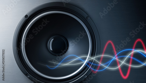 Quadro su tela Black Hi-Fi speaker mounted in dark background with  sound waves