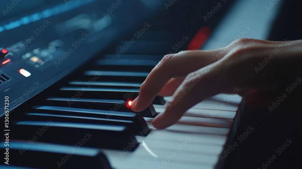 Obraz premium A hand is playing a musical keyboard with keys pressed down