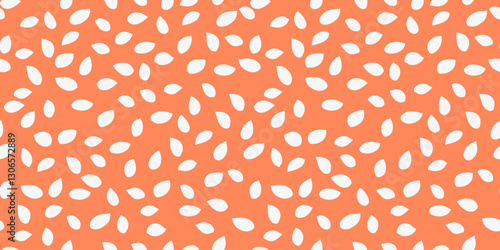Seamless vector pattern with white petal like shapes scattered on a soft orange background. Minimalist and modern design, plain ornament print for textiles, wallpapers, stationery, fashion prints