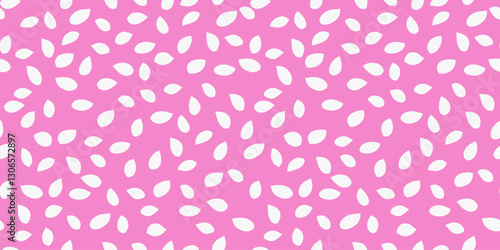 Seamless vector pattern with white petal like shapes scattered on a soft pink background. Minimalist and modern design, plain ornament print for textiles, wallpapers, stationery, fashion prints