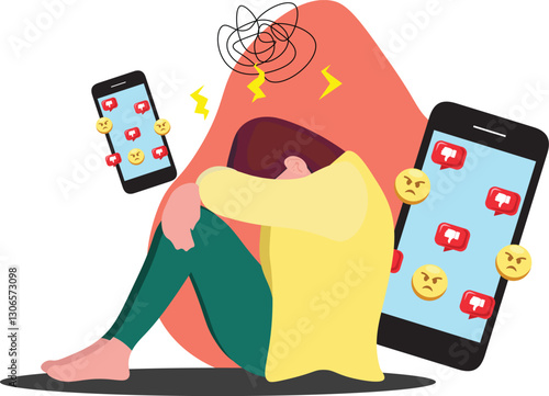 social bully causing depression vector 