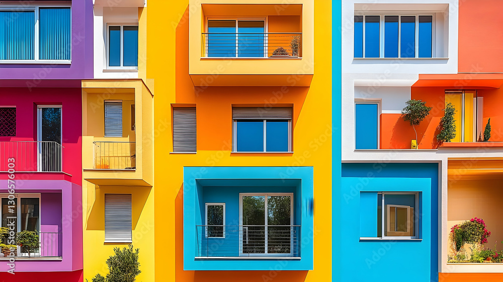 Vibrant facade architecture presenting a kaleidoscope of colored buildings Vibrant facade architecture presenting a kaleidoscope of colored buildings