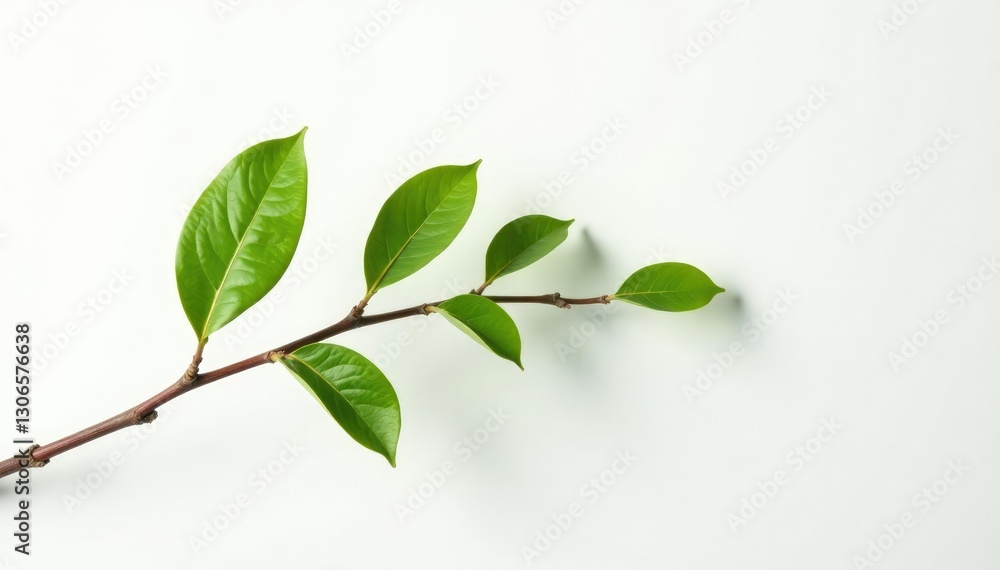 Short branch with leaves isolated on white background, minimalist, branch Short branch with leaves isolated on white background, minimalist, branch