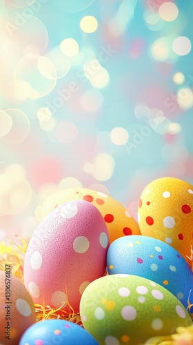 Bright, colorful Easter eggs with vibrant polka dots