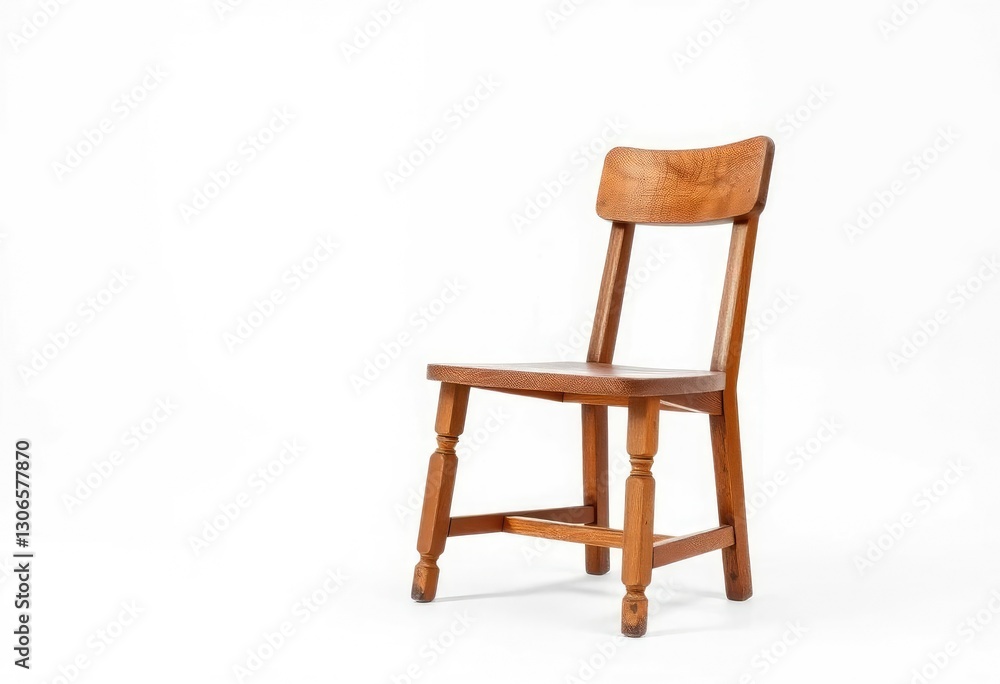 Single, weathered wooden chair sits alone against stark white backdrop, white, abandoned Single, weathered wooden chair sits alone against stark white backdrop, white, abandoned