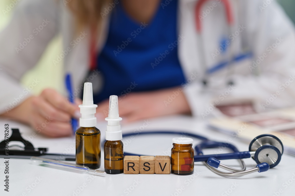 Essential supplies for managing RSV include nasal sprays and stethoscopes for thorough patient examinations