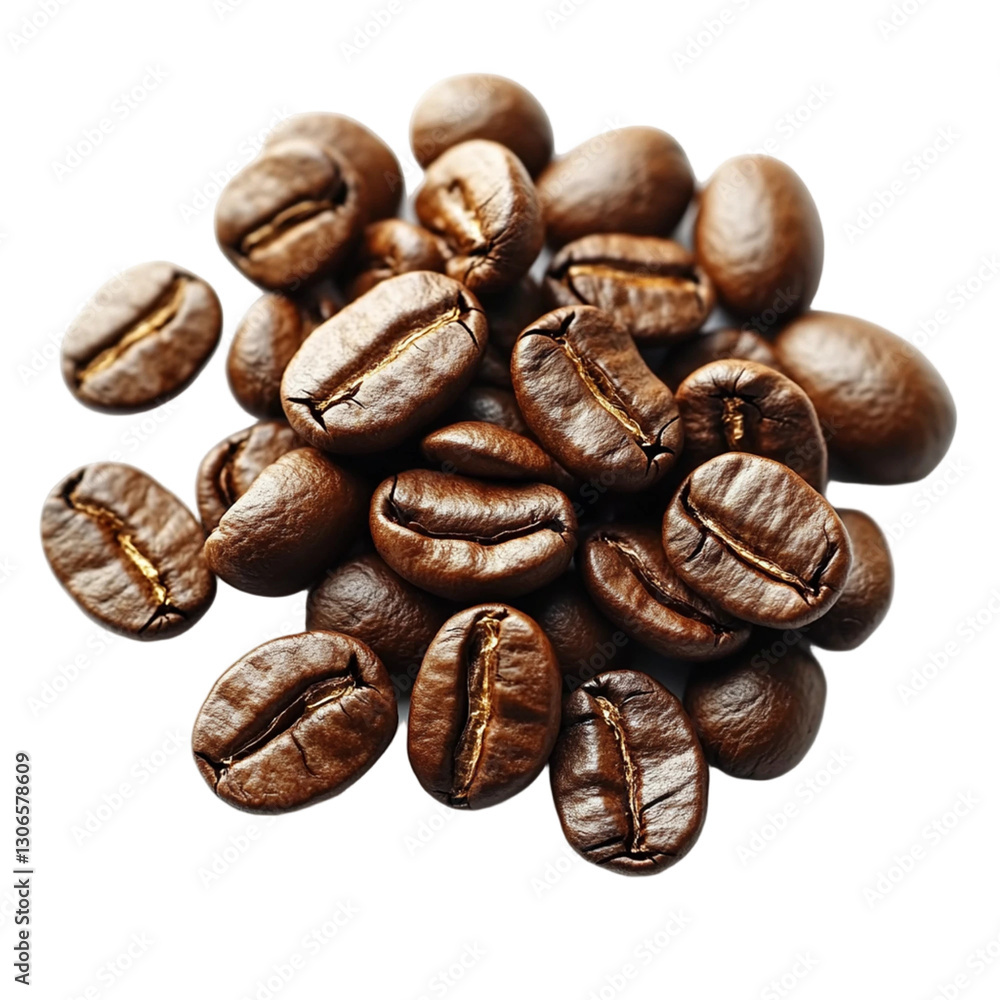 Fototapeta premium Aromatic Roasted Coffee Beans Close up Pile Dark Background Rich Brown Caffeine Energy Beverage