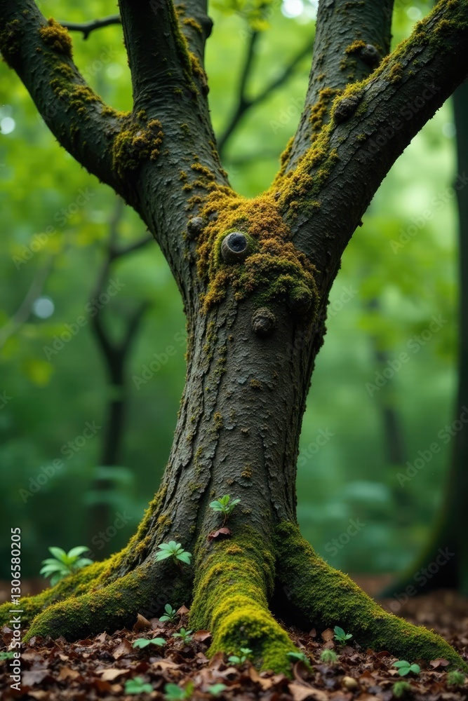 Fototapeta premium Tree with lichen and moss growing on branches, decay, organic