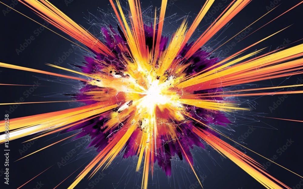 Explosive central burst, radiating energy Explosive central burst, radiating energy