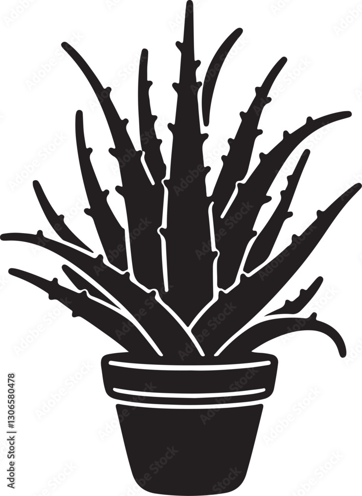 Fototapeta premium aloe vera plant in a pot logo silhouette design vector illustration
