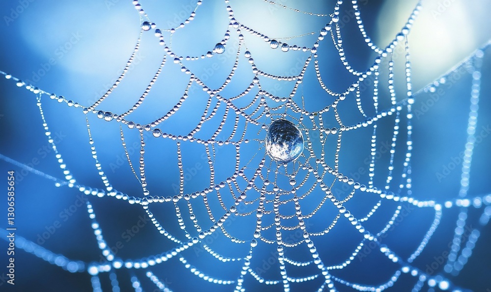 Naklejka premium Dew-kissed Spiderweb, Nature's Jewel