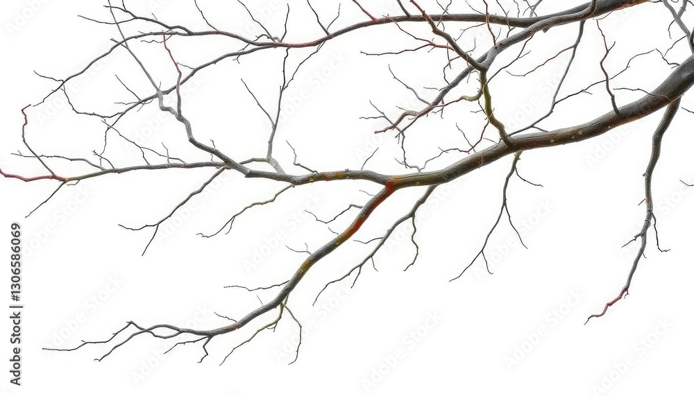 Fototapeta premium Bare, gnarled branches isolated against a pure white backdrop, backdrop, photography