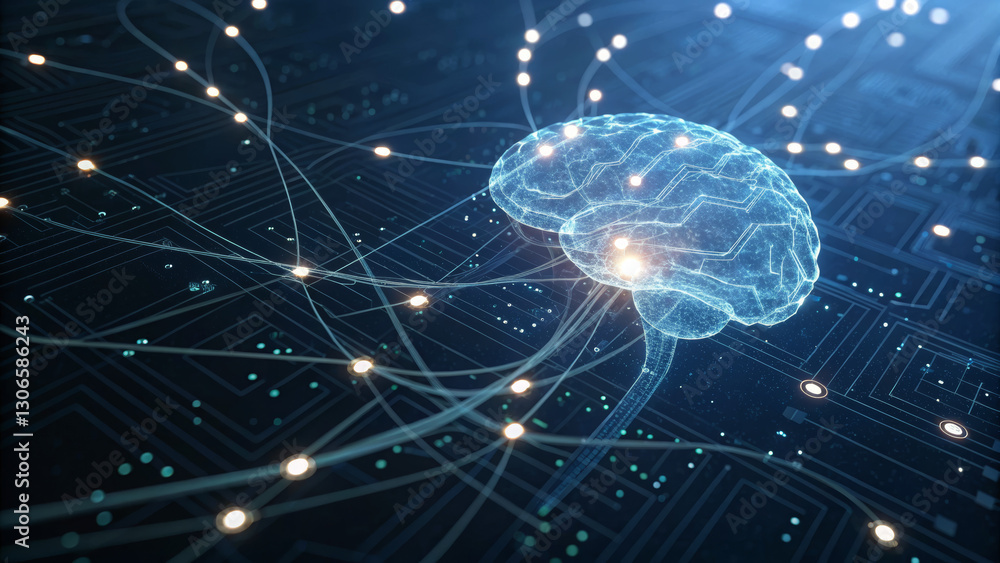 Glowing Neural Network Symbolizes AI Intelligence and Data Flow Glowing Neural Network Symbolizes AI Intelligence and Data Flow