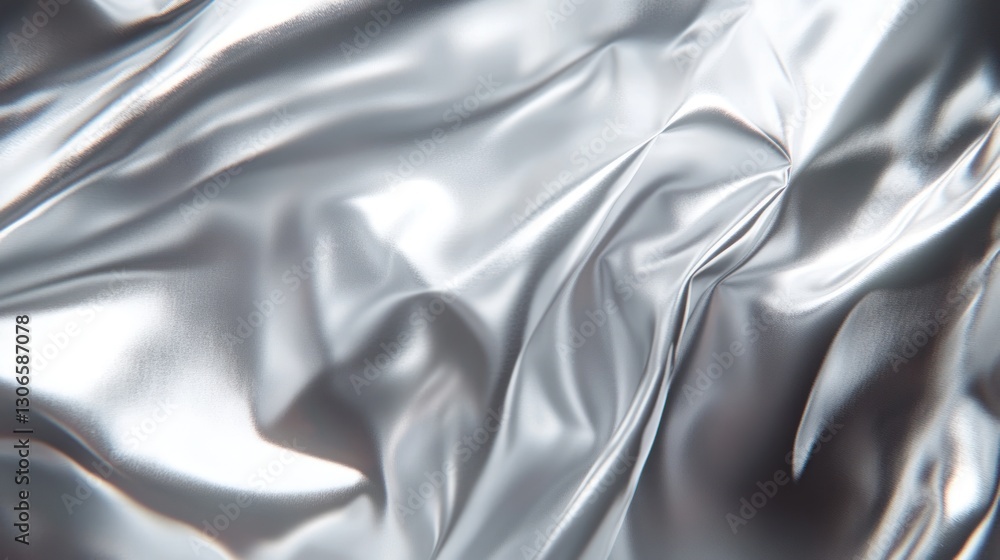 Fototapeta premium Silver fabric folds and drapes with light reflections