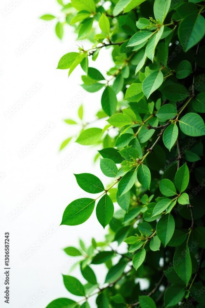 Dense foliage with leaves and branches isolated on white background, foliage, green, botany Dense foliage with leaves and branches isolated on white background, foliage, green, botany