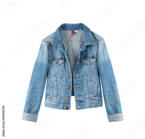 Bild auf Leinwand Jean denim blue jacket isolated on white, single object.