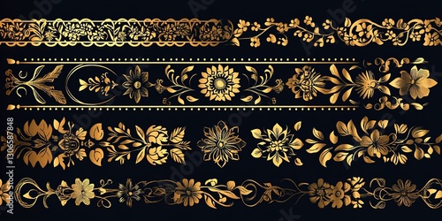 Decorative golden floral patterns on a dark background for elegant design projects