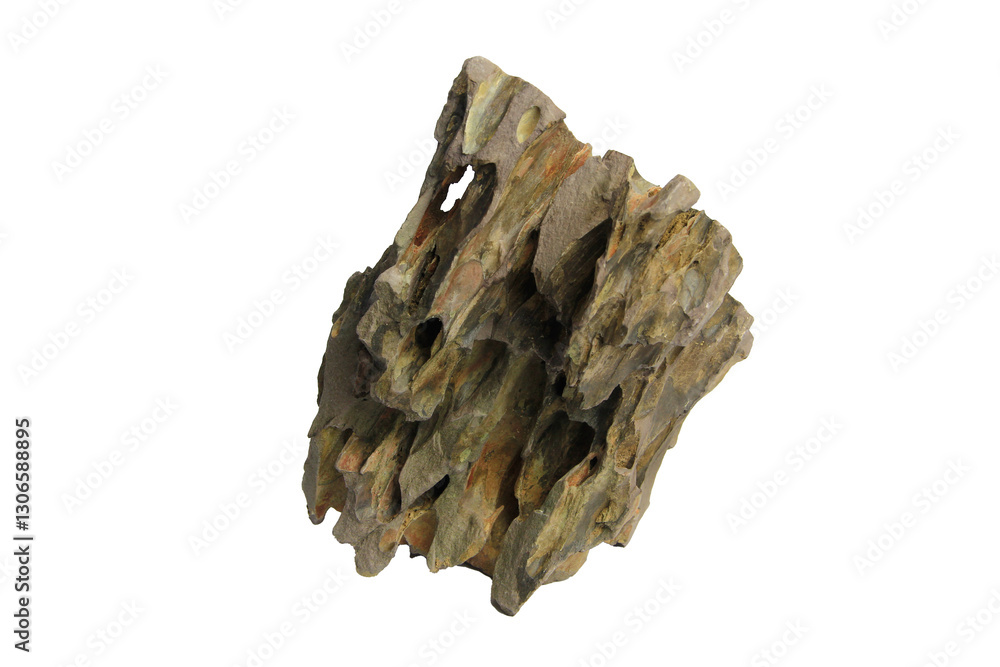 Obraz premium Compact dragon stone with a weathered appearance and porous texture isolated on transparent background. PNG transparency