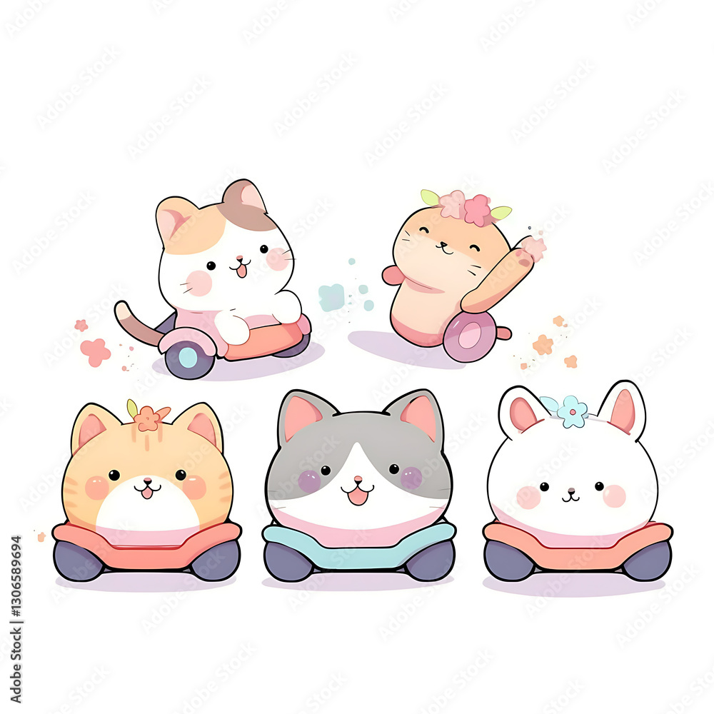 Playful and whimsical cat illustrations in vibrant and minimalist designs Playful and whimsical cat illustrations in vibrant and minimalist designs