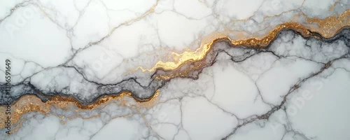 Panel kuchenny z motywem Elegant white marble texture with gold veins, black graphic pattern. Abstract background of wall surface, light gray floor. Luxury ceramic tile, slab, counter texture stone with smooth tile effect.