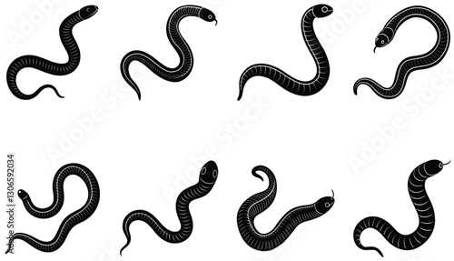 Earthworm vector shilhouette bundle Set Icon.