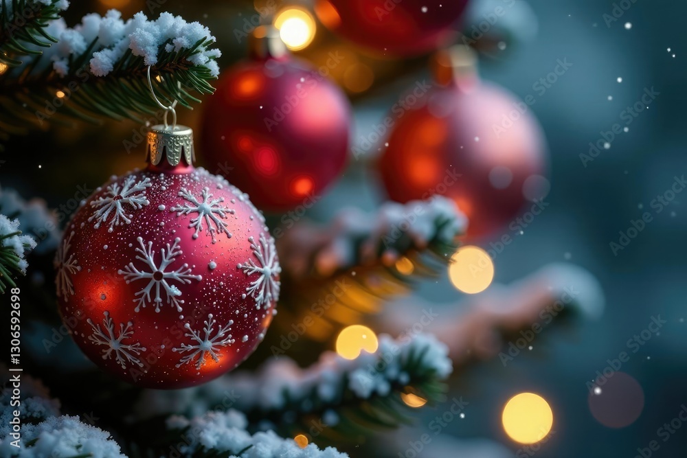 Sparkling snow-covered ornaments on a Christmas tree, ornament, Christmas tree, sparkly Sparkling snow-covered ornaments on a Christmas tree, ornament, Christmas tree, sparkly