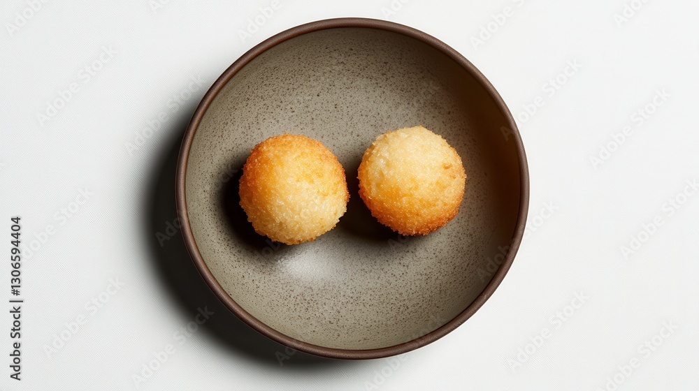 Crispy golden-brown arancini balls served on a rustic ceramic plate, Crispy golden-brown arancini balls served on a rustic ceramic plate,