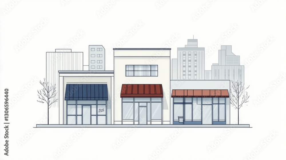 Naklejka premium City Street Scene with Shops