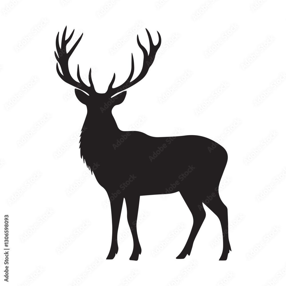 Majestic Deer Silhouette with Large Antlers – Wildlife Vector Illustration Majestic Deer Silhouette with Large Antlers – Wildlife Vector Illustration