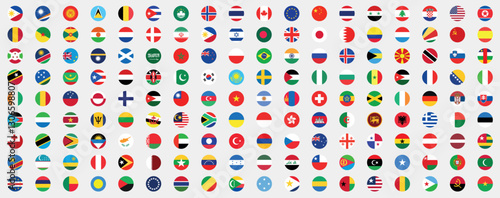 National flags in circle shape. National flags set. World flags. Flags of countries. 