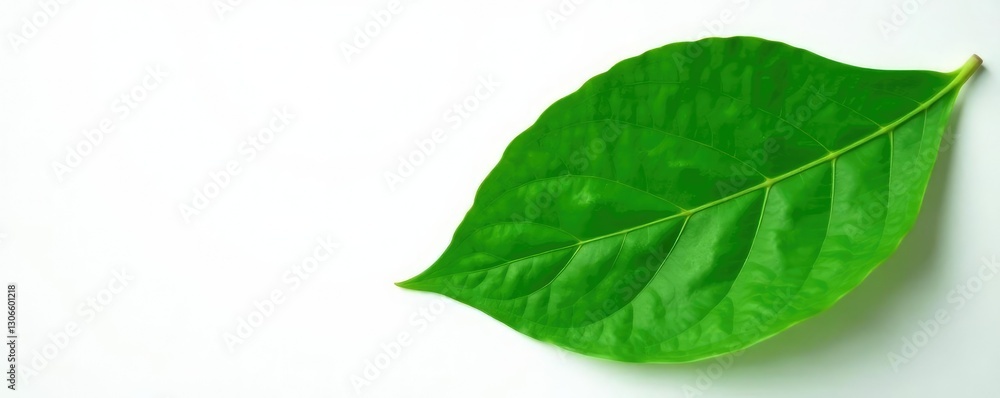 Obraz premium large leaf with veins prominent on a white background, natural form, green